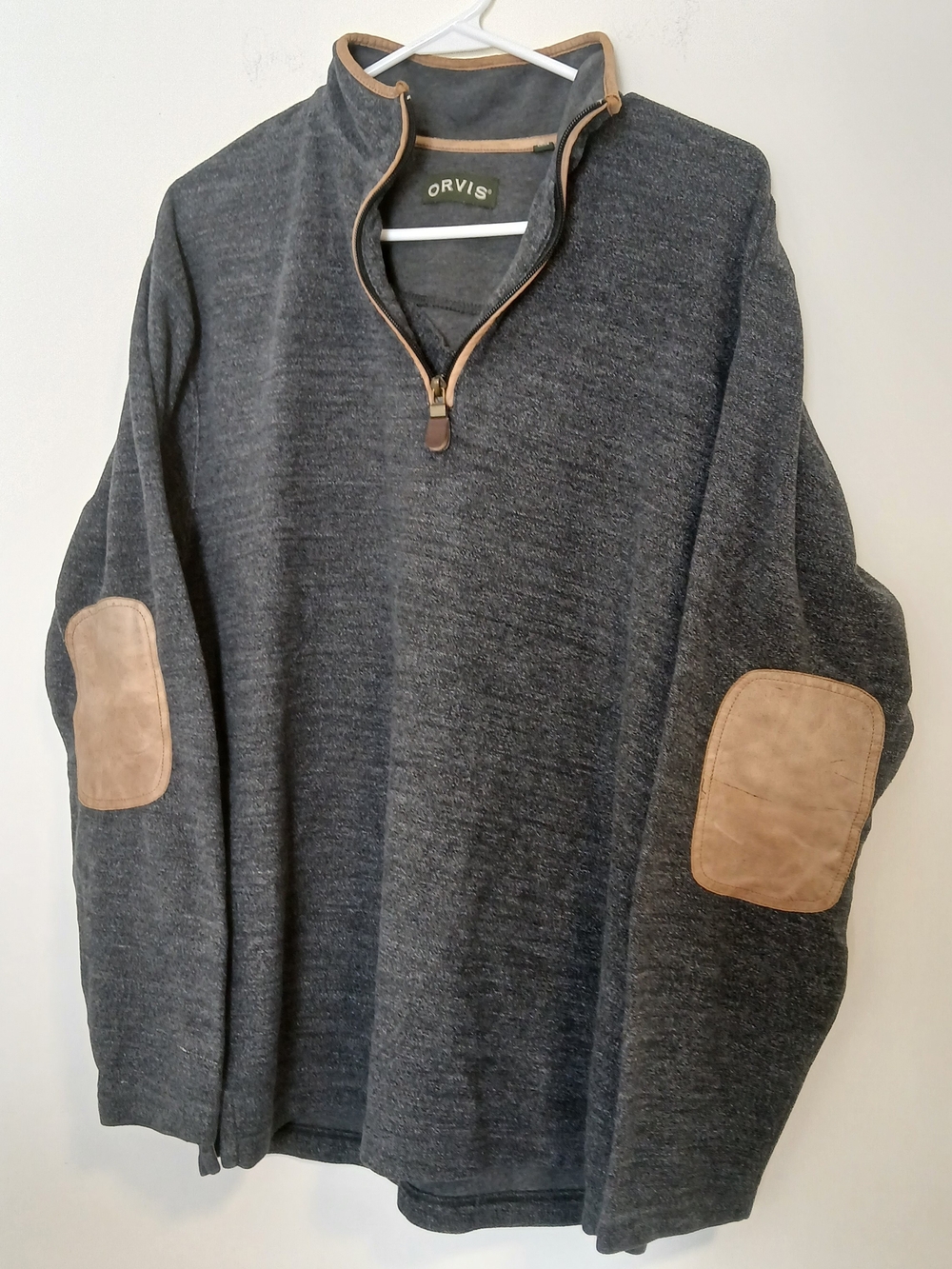 Orvis Men's Charcoal Zip-Neck Sweater with Tan Elbow Patches